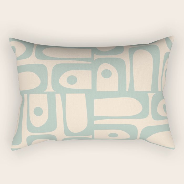 Mid Century Modern Piquet Multi Geometric Pattern Light Celadon Blue and Cream Rectangular Pillow Gallery Image 1