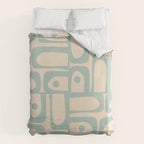 Mid Century Modern Piquet Multi Geometric Pattern Light Celadon Blue and Cream Duvet Cover Gallery Image 6