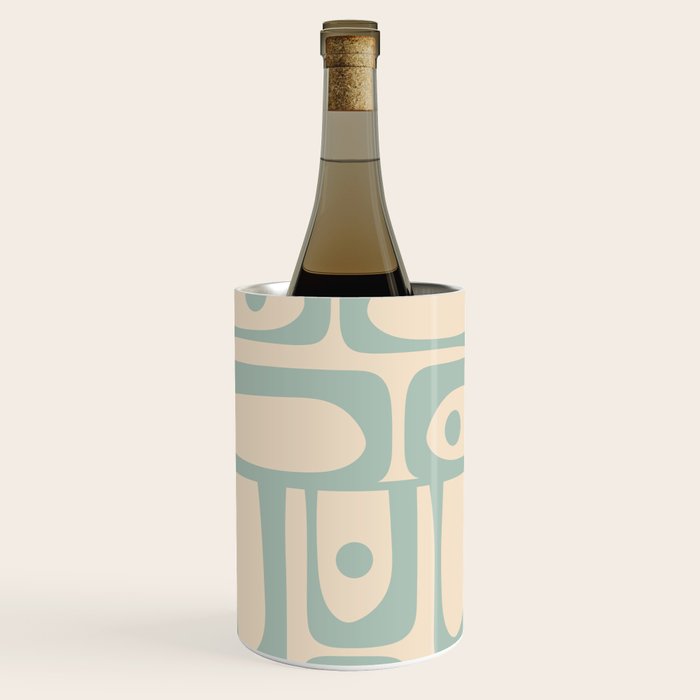 Mid Century Modern Piquet Multi Geometric Pattern Light Celadon Blue and Cream Wine Chiller Gallery Image 2
