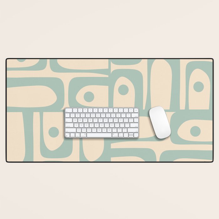 Mid Century Modern Piquet Multi Geometric Pattern Light Celadon Blue and Cream Desk Mat Gallery Image 1