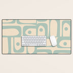 Mid Century Modern Piquet Multi Geometric Pattern Light Celadon Blue and Cream Desk Mat Gallery Image 1