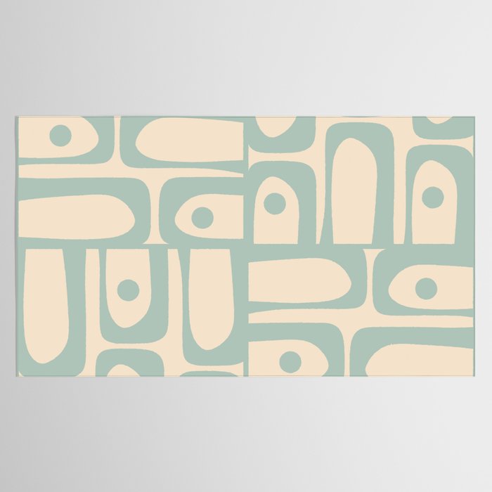 Mid Century Modern Piquet Multi Geometric Pattern Light Celadon Blue and Cream Tablecloth Gallery Image 2