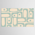 Mid Century Modern Piquet Multi Geometric Pattern Light Celadon Blue and Cream Tablecloth Gallery Image 2