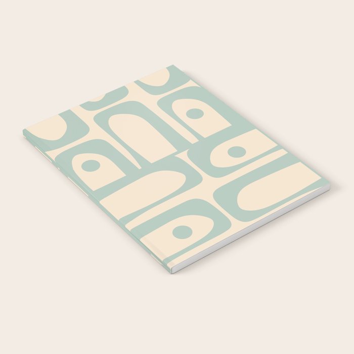 Mid Century Modern Piquet Multi Geometric Pattern Light Celadon Blue and Cream Notebook Gallery Image 1