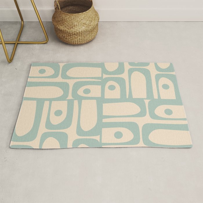 Mid Century Modern Piquet Multi Geometric Pattern Light Celadon Blue and Cream Rug Gallery Image 1