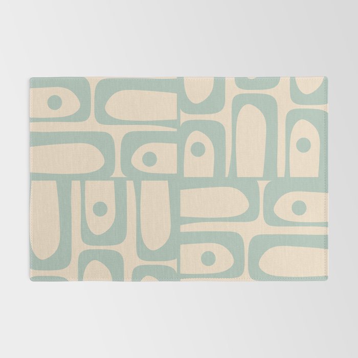 Mid Century Modern Piquet Multi Geometric Pattern Light Celadon Blue and Cream Rug Gallery Image 2
