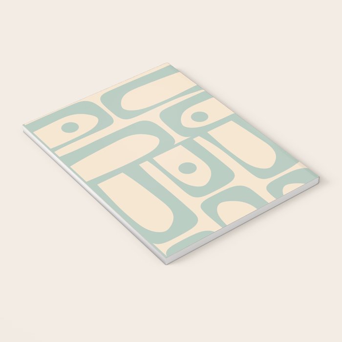 Mid Century Modern Piquet Multi Geometric Pattern Light Celadon Blue and Cream Notebook Gallery Image 3