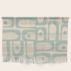 Mid Century Modern Piquet Multi Geometric Pattern Light Celadon Blue and Cream Wall Hanging Gallery Image 1