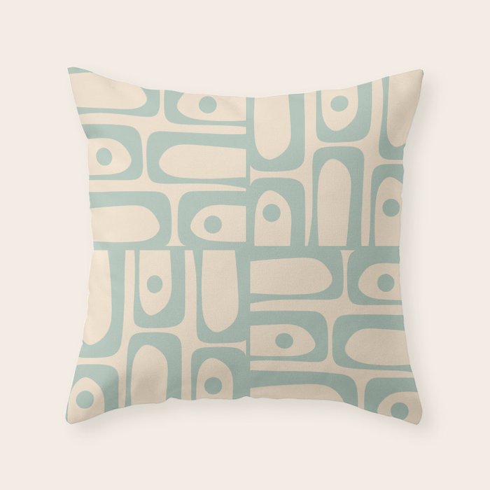 Mid Century Modern Piquet Multi Geometric Pattern Light Celadon Blue and Cream Throw Pillow Gallery Image 6