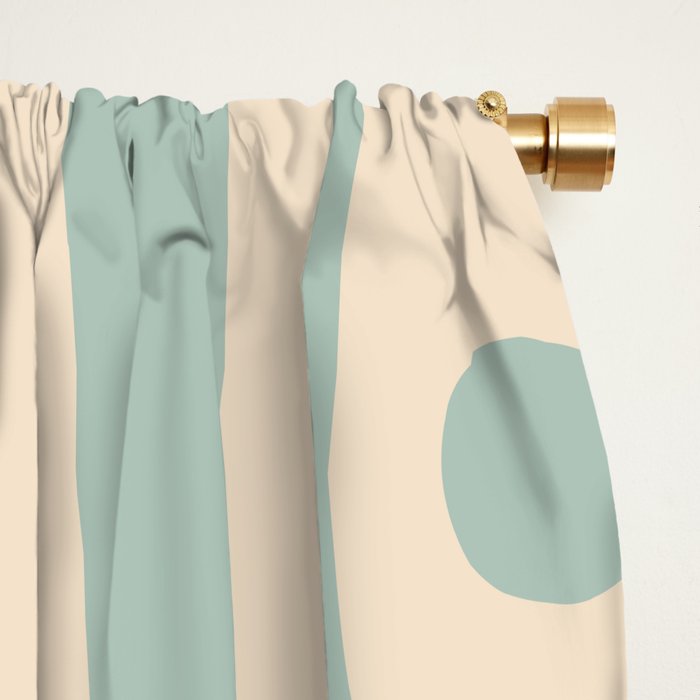 Mid Century Modern Piquet Multi Geometric Pattern Light Celadon Blue and Cream Window Curtain Gallery Image 2