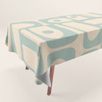 Mid Century Modern Piquet Multi Geometric Pattern Light Celadon Blue and Cream Tablecloth Gallery Image 1