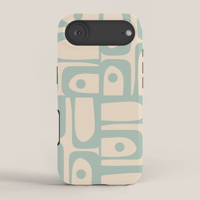Mid Century Modern Piquet Multi Geometric Pattern Light Celadon Blue and Cream iPhone Case Gallery Image 2