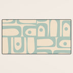 Mid Century Modern Piquet Multi Geometric Pattern Light Celadon Blue and Cream Desk Mat Gallery Image 3