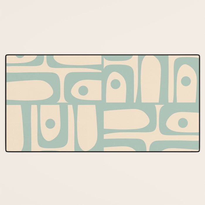 Mid Century Modern Piquet Multi Geometric Pattern Light Celadon Blue and Cream Desk Mat Gallery Image 3