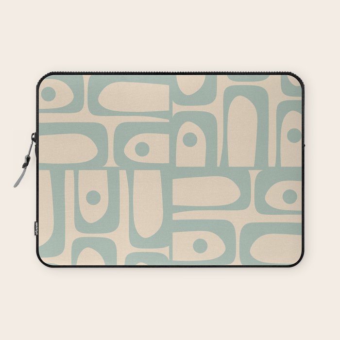 Mid Century Modern Piquet Multi Geometric Pattern Light Celadon Blue and Cream Laptop Sleeve Gallery Image 1