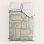 Mid Century Modern Piquet Multi Geometric Pattern Light Celadon Blue and Cream Comforter Gallery Image 6