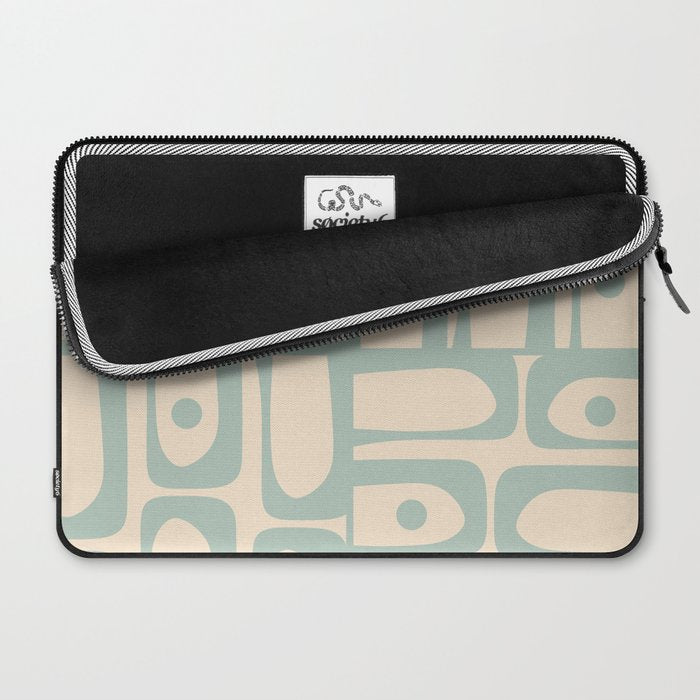 Mid Century Modern Piquet Multi Geometric Pattern Light Celadon Blue and Cream Laptop Sleeve Gallery Image 2