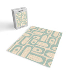 Mid Century Modern Piquet Multi Geometric Pattern Light Celadon Blue and Cream Jigsaw Puzzle Gallery Image 2