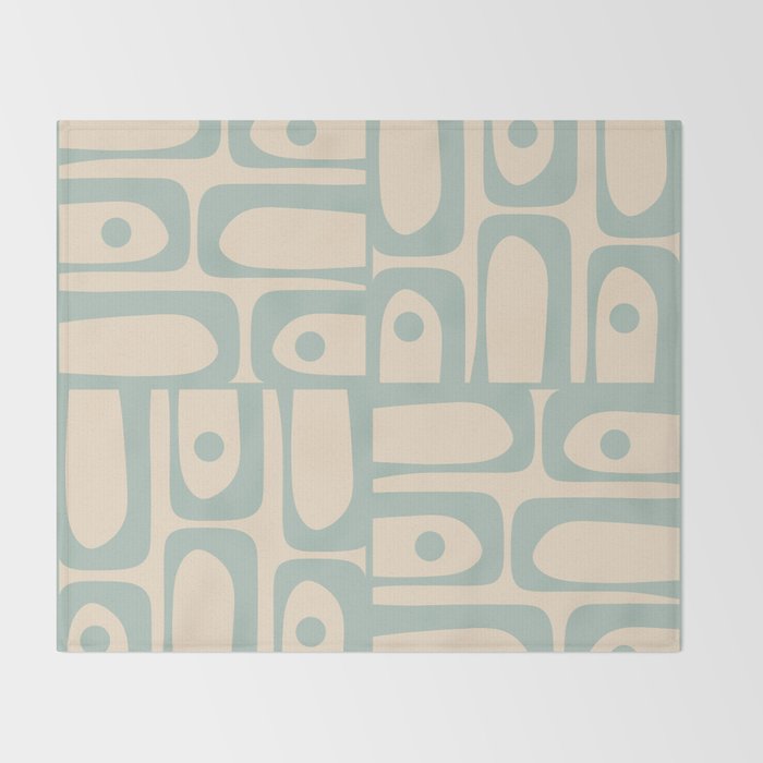 Mid Century Modern Piquet Multi Geometric Pattern Light Celadon Blue and Cream Throw Blanket Gallery Image 2