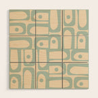 Mid Century Modern Piquet Multi Geometric Pattern Light Celadon Blue and Cream Wood Wall Art Gallery Image 1
