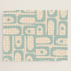 Mid Century Modern Piquet Multi Geometric Pattern Light Celadon Blue and Cream Jigsaw Puzzle Gallery Image 1