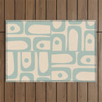 Mid Century Modern Piquet Multi Geometric Pattern Light Celadon Blue and Cream Outdoor Rug Gallery Image 1