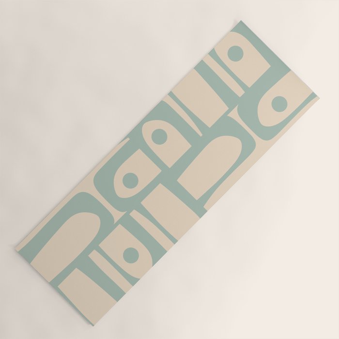 Mid Century Modern Piquet Multi Geometric Pattern Light Celadon Blue and Cream Yoga Mat Gallery Image 1