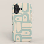 Mid Century Modern Piquet Multi Geometric Pattern Light Celadon Blue and Cream iPhone Case Gallery Image 1