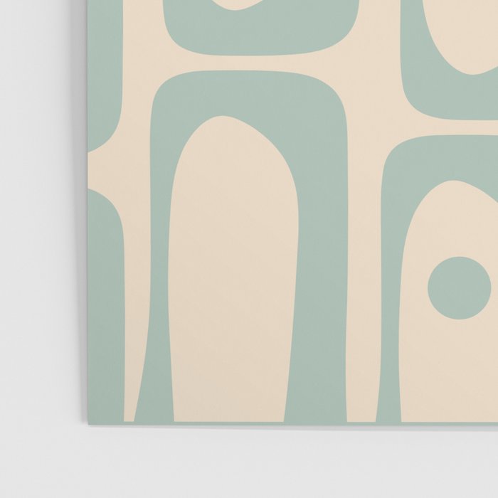 Mid Century Modern Piquet Multi Geometric Pattern Light Celadon Blue and Cream Poster Gallery Image 3