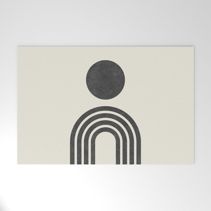 Mid century modern black and white sun and rainbow Welcome Mat Gallery Image 1