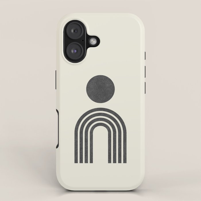 Mid century modern black and white sun and rainbow iPhone Case Gallery Image 1