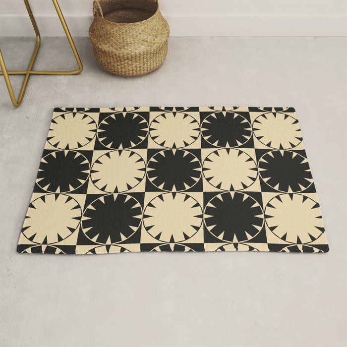 Black and Beige Retro Rug Gallery Image 1