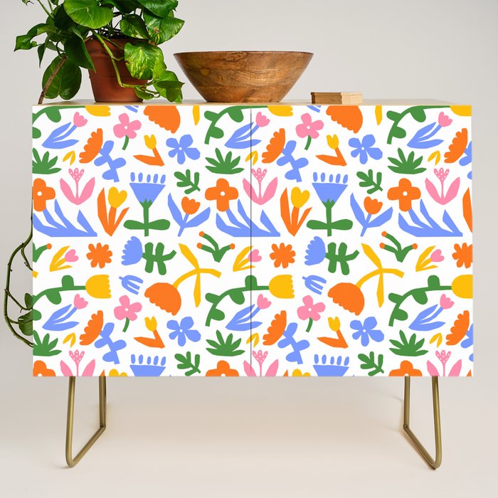 Colorful abstract flower art pattern Credenza Gallery Image 1