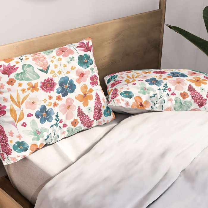 Colorful Tropical Jungle Watercolor Botanical Floral Pillow Sham Gallery Image 2