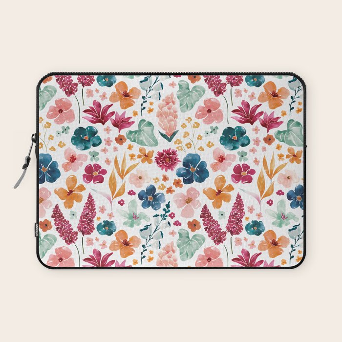 Colorful Tropical Jungle Watercolor Botanical Floral Laptop Sleeve Gallery Image 1