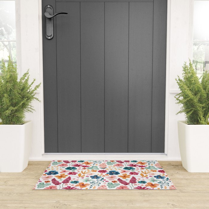 Colorful Tropical Jungle Watercolor Botanical Floral Welcome Mat Gallery Image 3