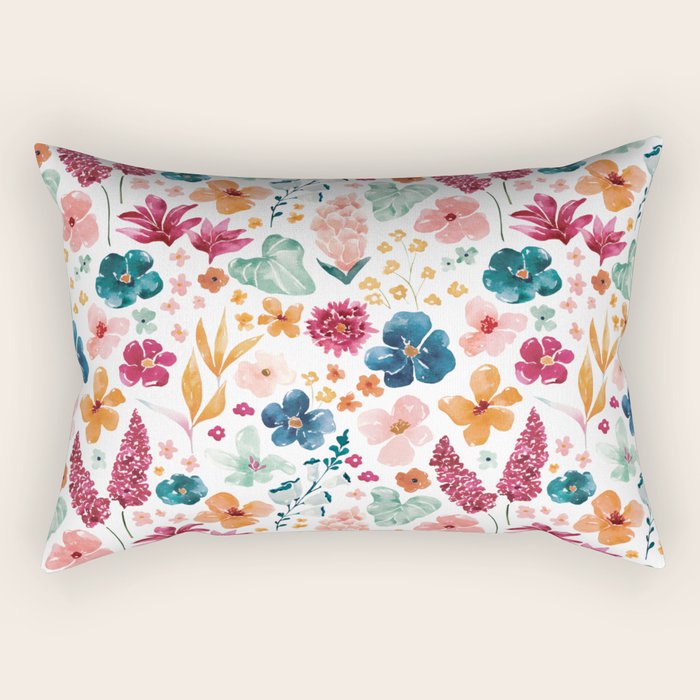 Colorful Tropical Jungle Watercolor Botanical Floral Rectangular Pillow Gallery Image 2