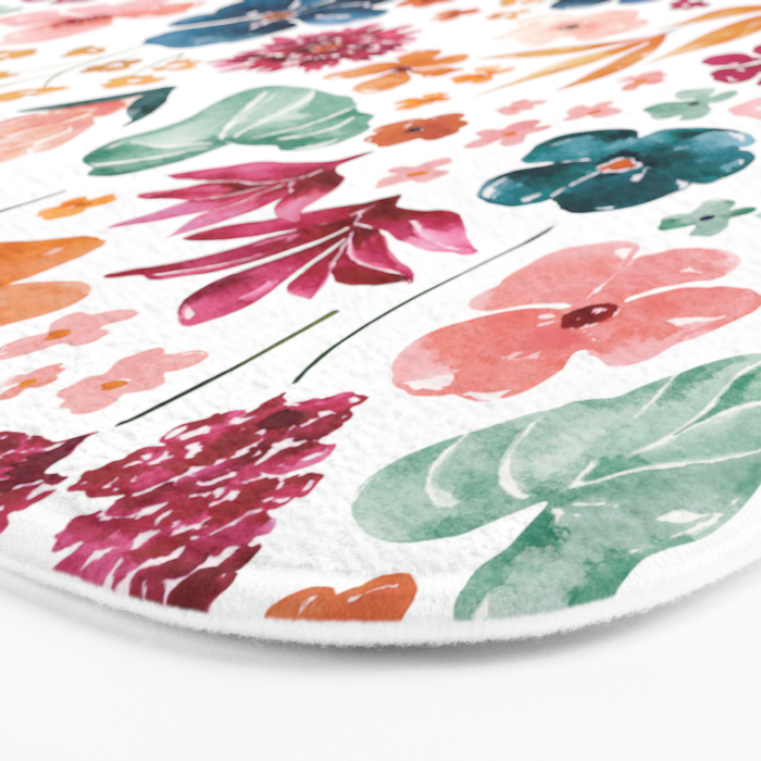 Colorful Tropical Jungle Watercolor Botanical Floral Bath Mat Gallery Image 3