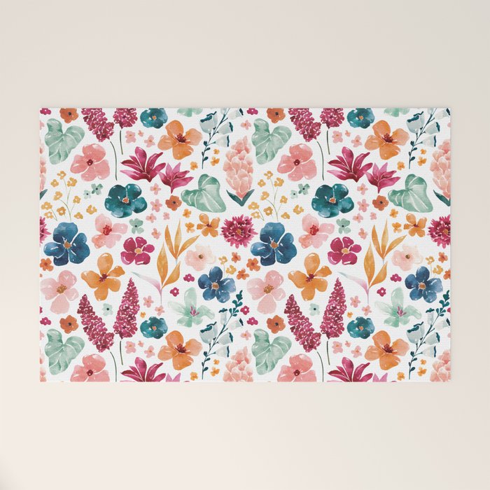 Colorful Tropical Jungle Watercolor Botanical Floral Welcome Mat Gallery Image 1