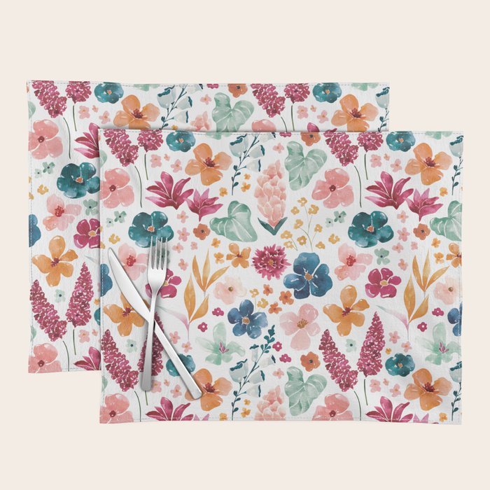 Colorful Tropical Jungle Watercolor Botanical Floral Placemat Gallery Image 1