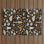 Forest Floor, Mushroom Art on Black Outdoor Rug Gallery Image 1
