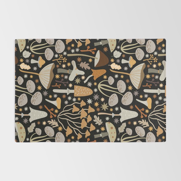 Forest Floor, Mushroom Art on Black Rug Gallery Image 2