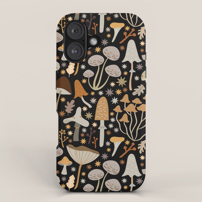 Forest Floor, Mushroom Art on Black iPhone Case Gallery Image 1