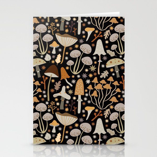 Forest Floor, Mushroom Art on Black Stationery Card Gallery Image 2
