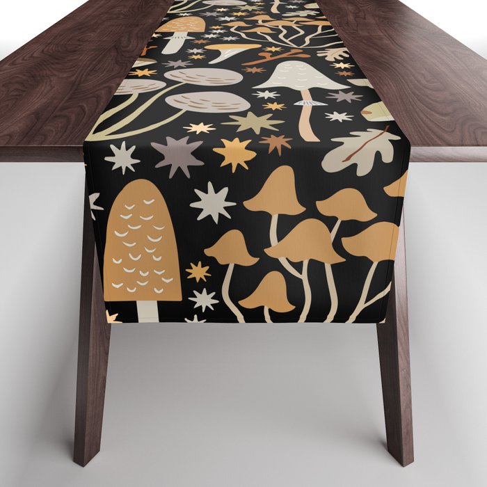 Forest Floor, Mushroom Art on Black Table Runner Gallery Image 1