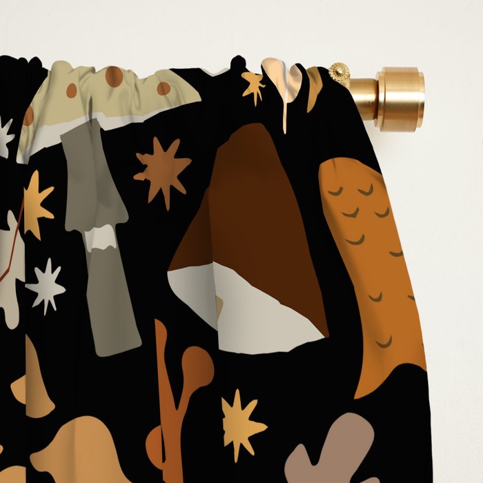 Forest Floor, Mushroom Art on Black Window Curtain Gallery Image 2