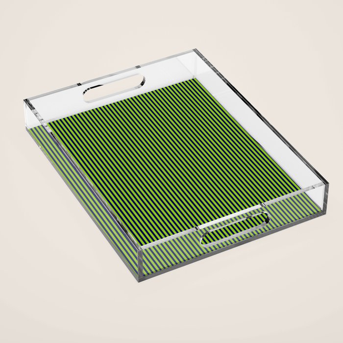 Ultra Fine Stripe Narrow Vertical Pinstripe Pattern in Lime Green and Navy Blue Acrylic Tray Gallery Image 1