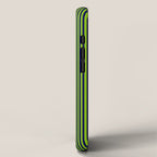 Ultra Fine Stripe Narrow Vertical Pinstripe Pattern in Lime Green and Navy Blue iPhone Case Gallery Image 2