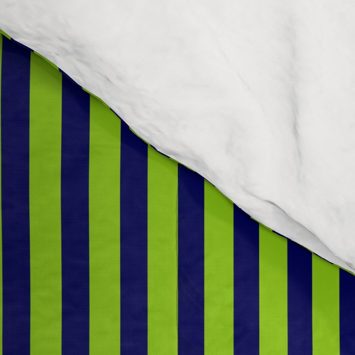 Ultra Fine Stripe Narrow Vertical Pinstripe Pattern in Lime Green and Navy Blue Comforter Gallery Image 4