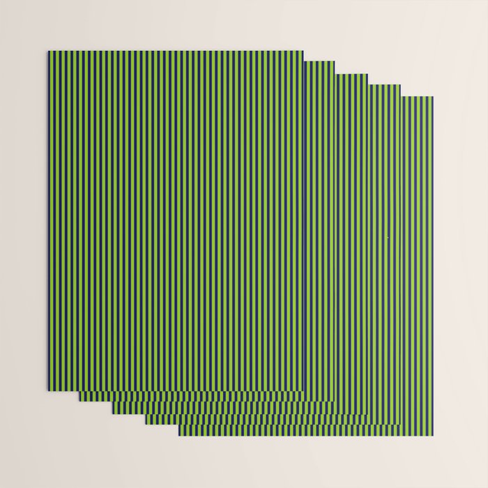 Ultra Fine Stripe Narrow Vertical Pinstripe Pattern in Lime Green and Navy Blue Wrapping Paper Gallery Image 3